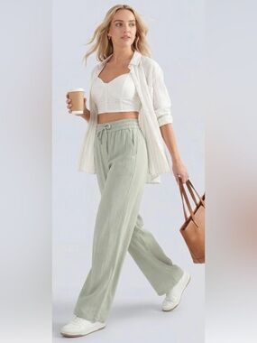 Halara Light Green Drawstring Wide Leg Jogger Summer Pant ✨NWT Sz Large